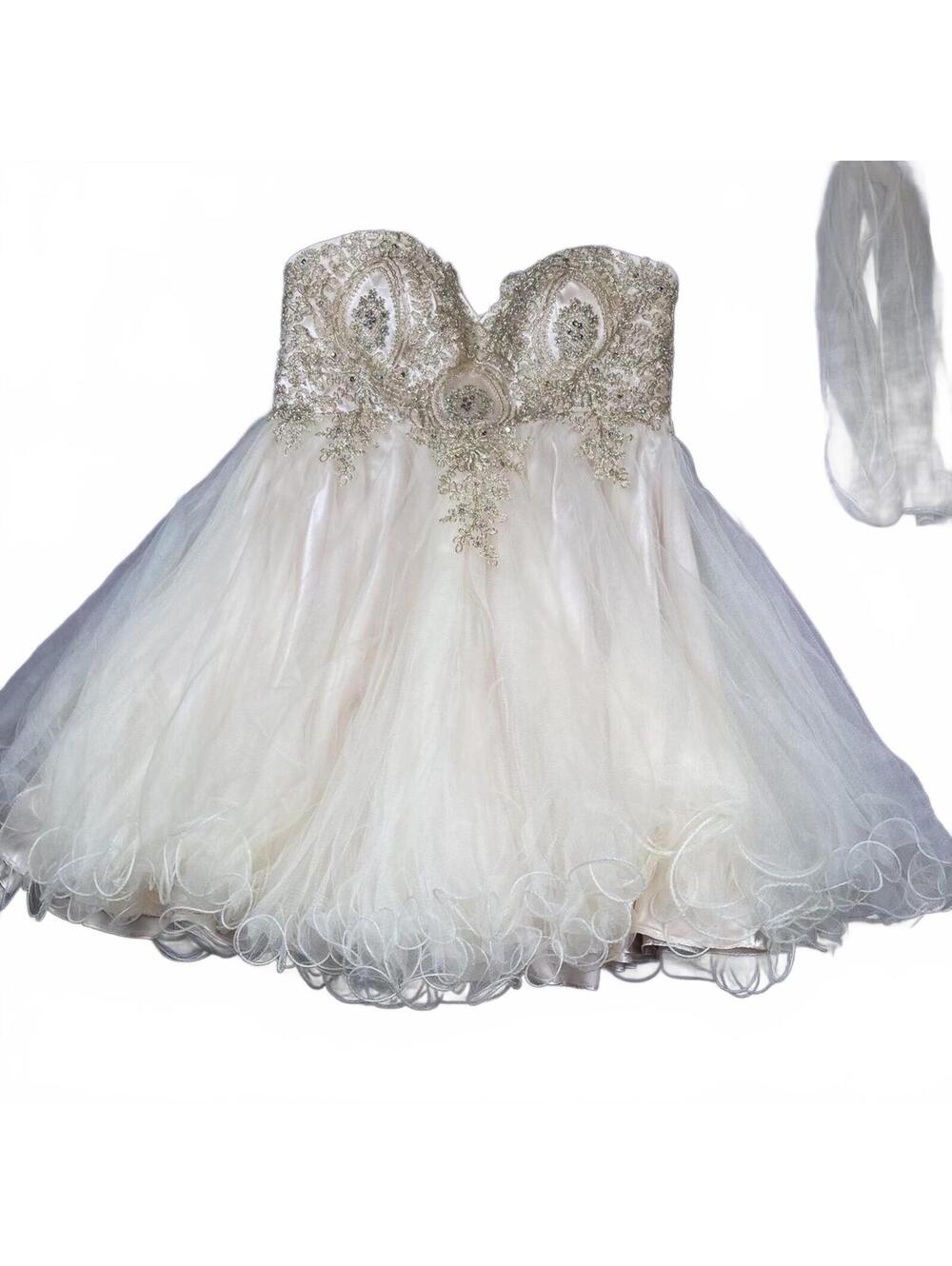 May Queen Strapless Beaded Tulle Dress Size 10